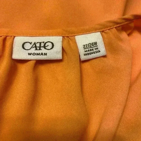 Cato blouse in orange has rounded neck lace on shoulder & part of sleeve 22/24W - Picture 7 of 9